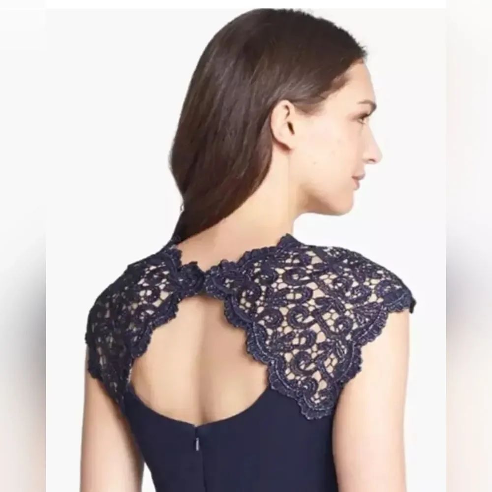 Alex Evenings Lace Ruffle Column Gown Nwt Size 10 Navy Blue — image 3 of 6